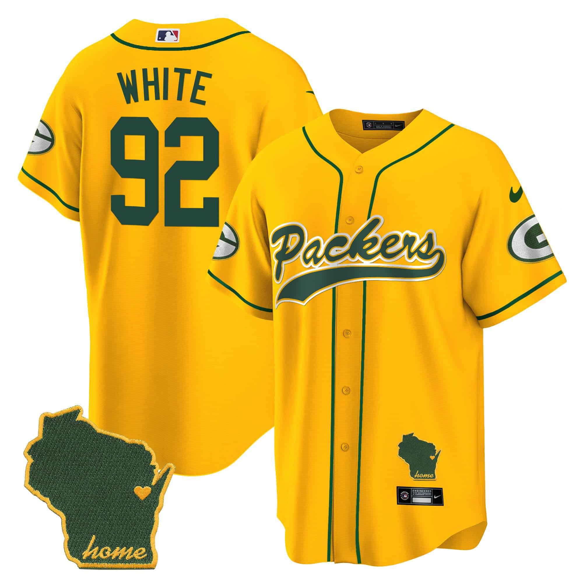 Men Green Bay Packers #92 White Yellow 2024 Nike Home Patch Baseball NFL Jersey->customized nfl jersey->Custom Jersey